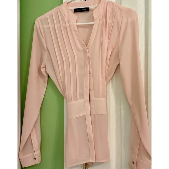 Ivanka Trump Blouse Pink Pleated Front Tie Back Long‎ Sleeve XS - Picture 1 of 7